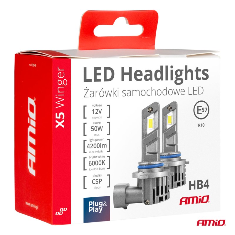 Amio - HB4 12V 50W 6.000K 4200LM CSP LED CAN-BUS SERIES X5 WINGER 2ΤΕΜ. (03949/AM)