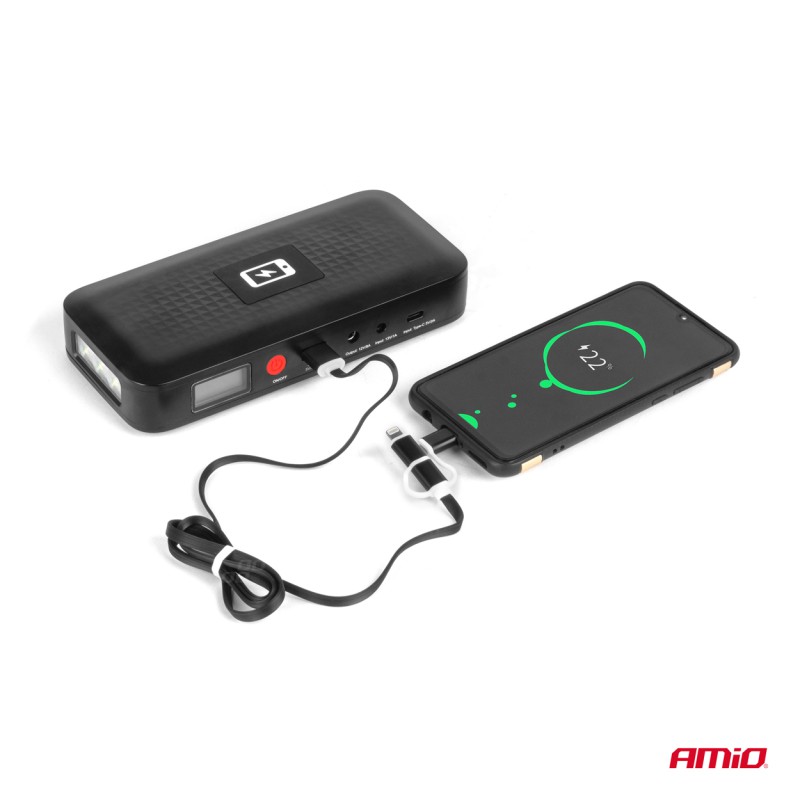Amio - ΕΚΚΙΝΗΤΗΣ ΜΠΑΤΑΡΙΑΣ - STARTER POWERBANK 12V 4000mAh 800A ΜΕ ΟΘΟΝΗ LCD & ΑΣΥΡΜΑΤΗ ΦΟΡΤΙΣΗ - 1 τεμ. (04055/AM)