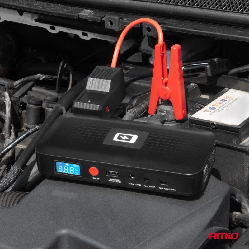 Amio - ΕΚΚΙΝΗΤΗΣ ΜΠΑΤΑΡΙΑΣ - STARTER POWERBANK 12V 4000mAh 800A ΜΕ ΟΘΟΝΗ LCD & ΑΣΥΡΜΑΤΗ ΦΟΡΤΙΣΗ - 1 τεμ. (04055/AM)
