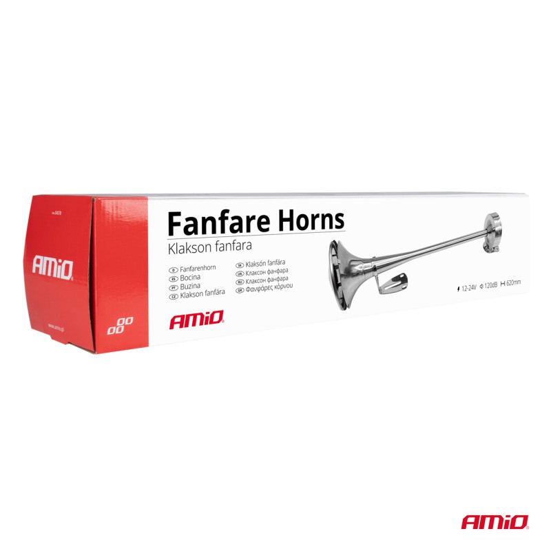 Amio - ΚΟΡΝΑ ΠΝΕΥΜΑΤΙΚΗ ΜΟΝΗ 12/24V 115dB LOW TONE ΜΗΚΟΣ:620mm ΧΡΩΜΙΟ - 1 ΤΕΜ. (04078/AM)