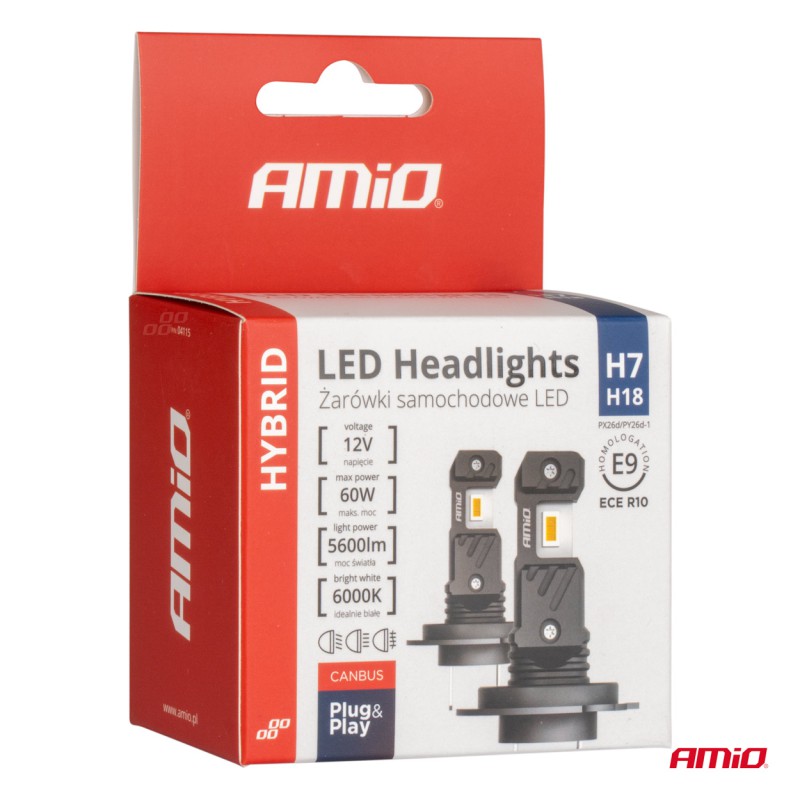 Amio - ΛΑΜΠΕΣ LED H7/H18 12V 60W 6.000K 5.600lm +400% LED CAN-BUS HYBRID SERIES - 2 ΤΕΜ. (04115/AM)