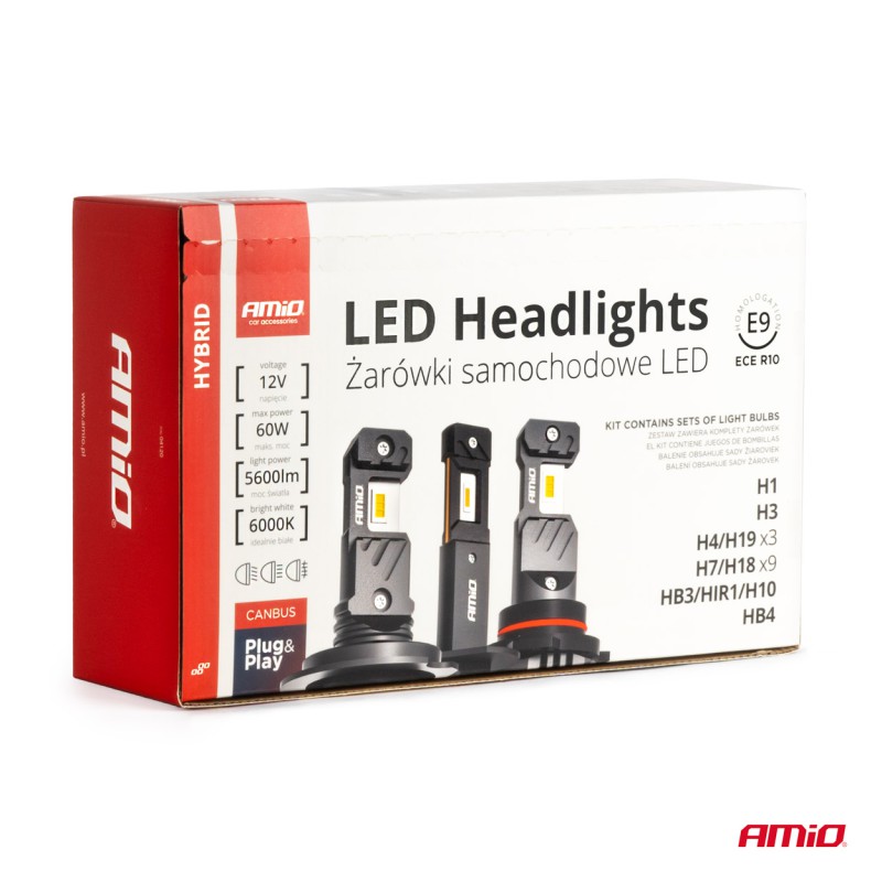 Amio - ΛΑΜΠΕΣ LED H1/H3/H4(x3)/H7(x9)/HB3/HB4 12V 60W 6.000K 5.600lm LED CAN-BUS HYBRID SERIES - ΣΕΤ 16 ΤΕΜ. (04120/AM)