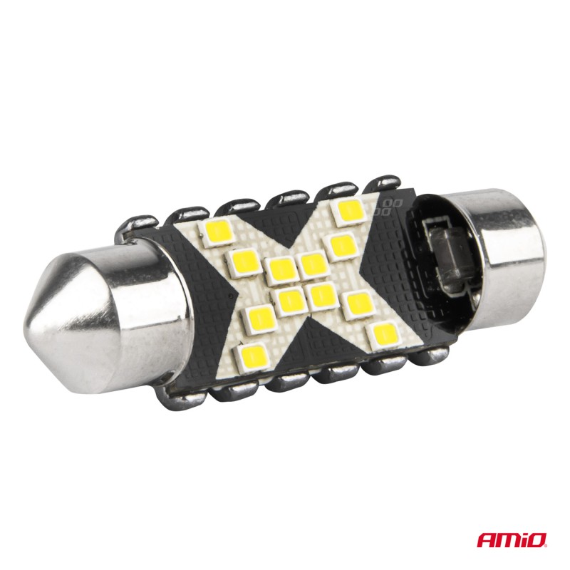 Amio - ΛΑΜΠΑΚΙΑ ΠΛΑΦΟΝΙΕΡΑΣ 36mm 12/24V C5W 5500K 12xSMD 2016 CAN-BUS FESTOON (ΛΕΥΚΟ) - 2 ΤΕΜ. (04236/AM)