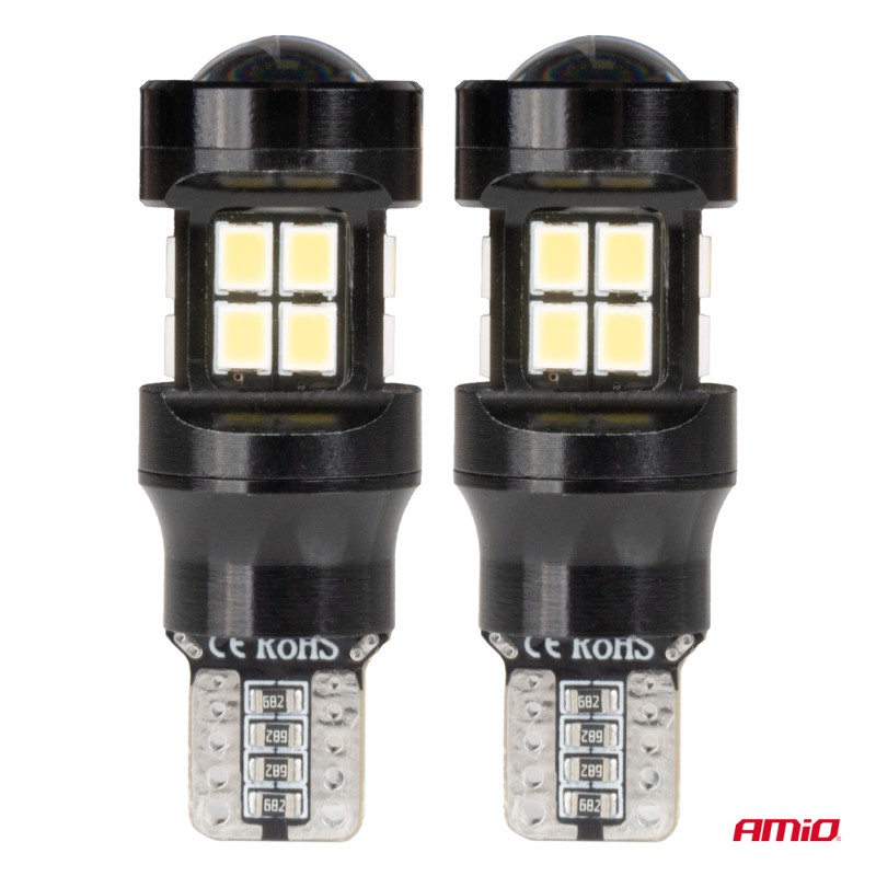 Amio - ΛΑΜΠΑΚΙΑ LED T15 W16W 12V/24V LED CAN-BUS 15xSMD 2835 ΛΕΥΚΟ ΦΩΣ 5.500K (ΣΕ ΧΡΩΜΑ ΜΑΥΡΟ) - 2 ΤΕΜ. (04245/AM)