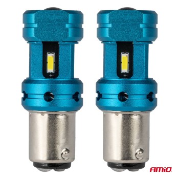 Amio - Λάμπες LED Αυτοκινήτου LED CANBUS 1157 BAY15D P21/5W 4SMD 1860 6000K Λευκή – Universal 12V/24V - 2 Τεμ. (04253/AM)