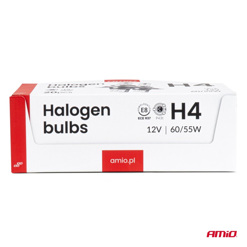 Amio Σετ Λαμπτήρων Αλογόνου H4 12V 60/55W με UV Φίλτρο (E8) 20τεμ. (04401/AM)