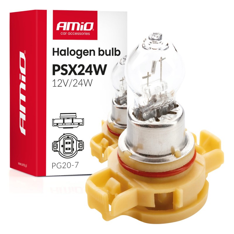 Amio - Λάμπα Αλογόνου PSX24W 12V 24W Βάση PG20-7 για Φώτα Ημέρας (DRL) & Προβολείς Ομίχλης - 1 τεμ.(04411/AM)