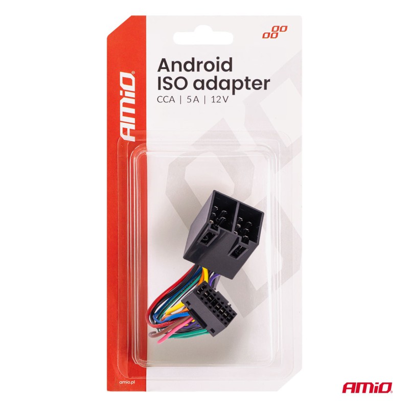 Amio - Αντάπτορας Ραδιοφώνου Android σε ISO 12V έως 5A – CCA, Για Συστήματα Multimedia Αυτοκινήτου - 1 τεμ. (04442/AM)