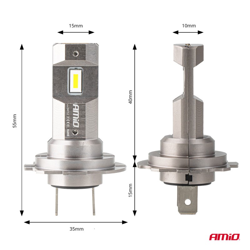 Amio - Λαμπτήρες LED Φώτων Εμπρός τύπου H7/H18 βάση PX26d/PY26d-1 τάση λειτουργίας 12V απόδοσης 30W (2710lm) Series H25 CANBUS 6000K για Επιβατικά Αυτοκίνητα - 2 τεμ. (04712/AM)