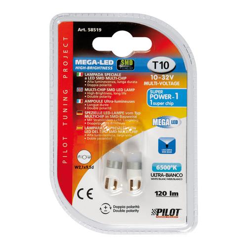 Lampa - Λάμπες T10 LED W2,1x9,5d 12/32V 6.500K 130lm με 1 SMD / 1 Chip LED Διπλής Πολικότητας με Ενσωματωμένη Αντίσταση (Καρφωτές, ακάλυκες) - 2 τεμ. (L5851.9)