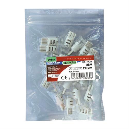 T10 W5W 24-28V W2,1x9,5d MEGA-LED3 70lm (ΔΙΠΛΗΣ ΠΟΛΙΚΟΤΗΤΑΣ) 20ΤΕΜ.