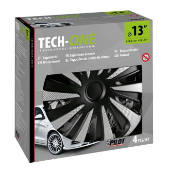 Lampa - Σετ Τάσια Αυτοκινήτου 13’’ Kojin Carbon TECH-ONE από υλικό ABS Ασημί / Μαύρο - 4 TEM (L3147.7)
