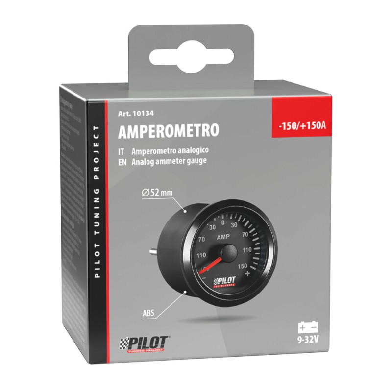 ΑΜΠΕΡΟΜΕΤΡΟ ΑΝΑΛΟΓΙΚΟ ΜΑΥΡΟ ΜΕ ΛΕΥΚΟ ΦΩΣ BLACK ANALOGUE SERIES 9-32V 52mm