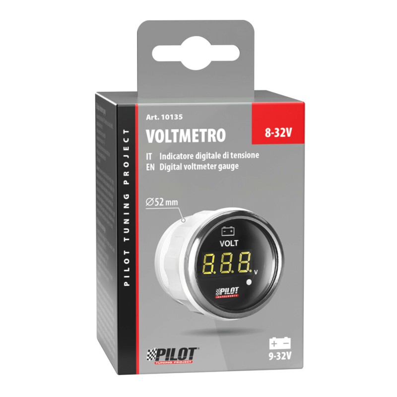 ΒΟΛΤΟΜΕΤΡΟ ΨΗΦΙΑΚΟ ΜΑΥΡΟ ΜΕ ΛΕΥΚΟ ΦΩΣ BLACK DIGITAL SERIES 9-32V 52mm