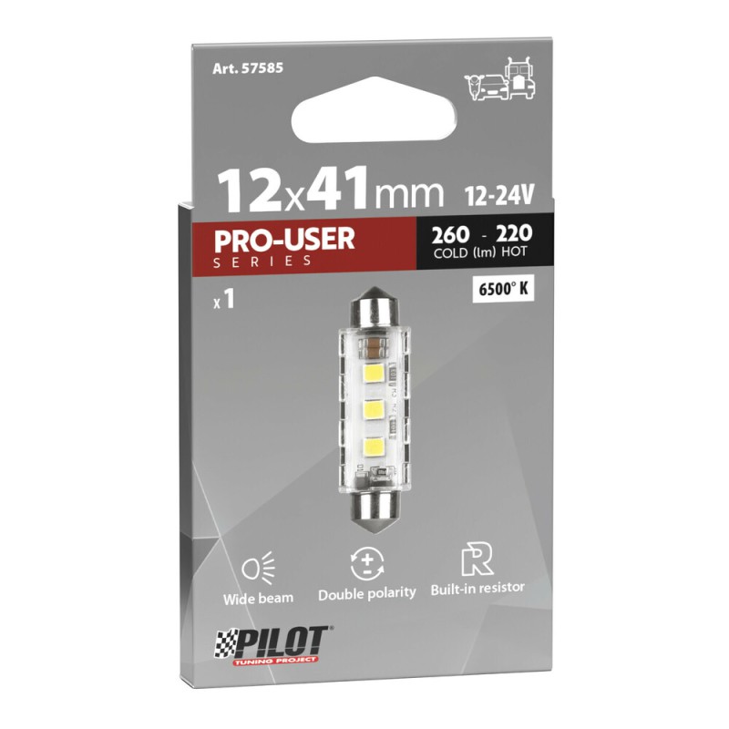 ΛΑΜΠΑΚΙΑ ΠΛΑΦΟΝΙΕΡΑΣ 12/24V 12x41mm 260/220lm 6.500K ΔΙΠΛΗΣ ΠΟΛ/ΤΑΣ LED CAN-BUS PRO-USER SERIES 1ΤΕΜ