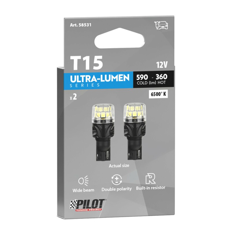 T15 12V W2,1x9,5d 590/360lm 6.500K ΔΙΠΛΗΣ ΠΟΛΙΚΟΤΗΤΑΣ LED CAN-BUS ULTRA-LUMEN SERIES 2ΤΕΜ