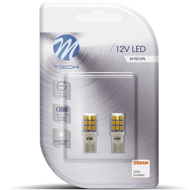 T10 W5W 12V W2,1x9,5d LED 9xSMD2835 ΛΕΥΚΟ (ΚΑΡΦΩΤΟ ΑΚΑΛΥΚΟ) BLISTER 2ΤΕΜ. M-TECH