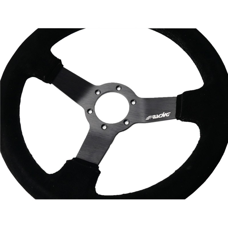 ΤΙΜΟΝΙ ΤΡΙΑΚΤΙΝΟ 320 mm/ΠΑΧΟΣ 104 mm/BΑΘΟΣ 47 mm ΜΑΥΡΟ ΣΟΥΕΤ ΜΕ ΚΙΤΡΙΝΗ ΡΙΓΑ SIMONI RACING - 1 TEM.