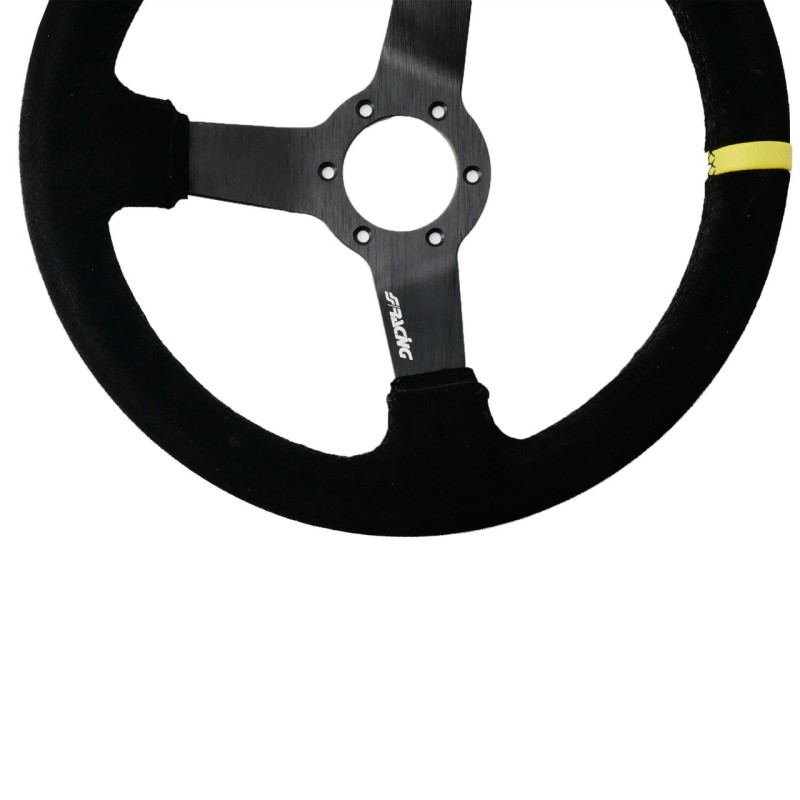 ΤΙΜΟΝΙ ΤΡΙΑΚΤΙΝΟ 320 mm/ΠΑΧΟΣ 104 mm/BΑΘΟΣ 47 mm ΜΑΥΡΟ ΣΟΥΕΤ ΜΕ ΚΙΤΡΙΝΗ ΡΙΓΑ SIMONI RACING - 1 TEM.